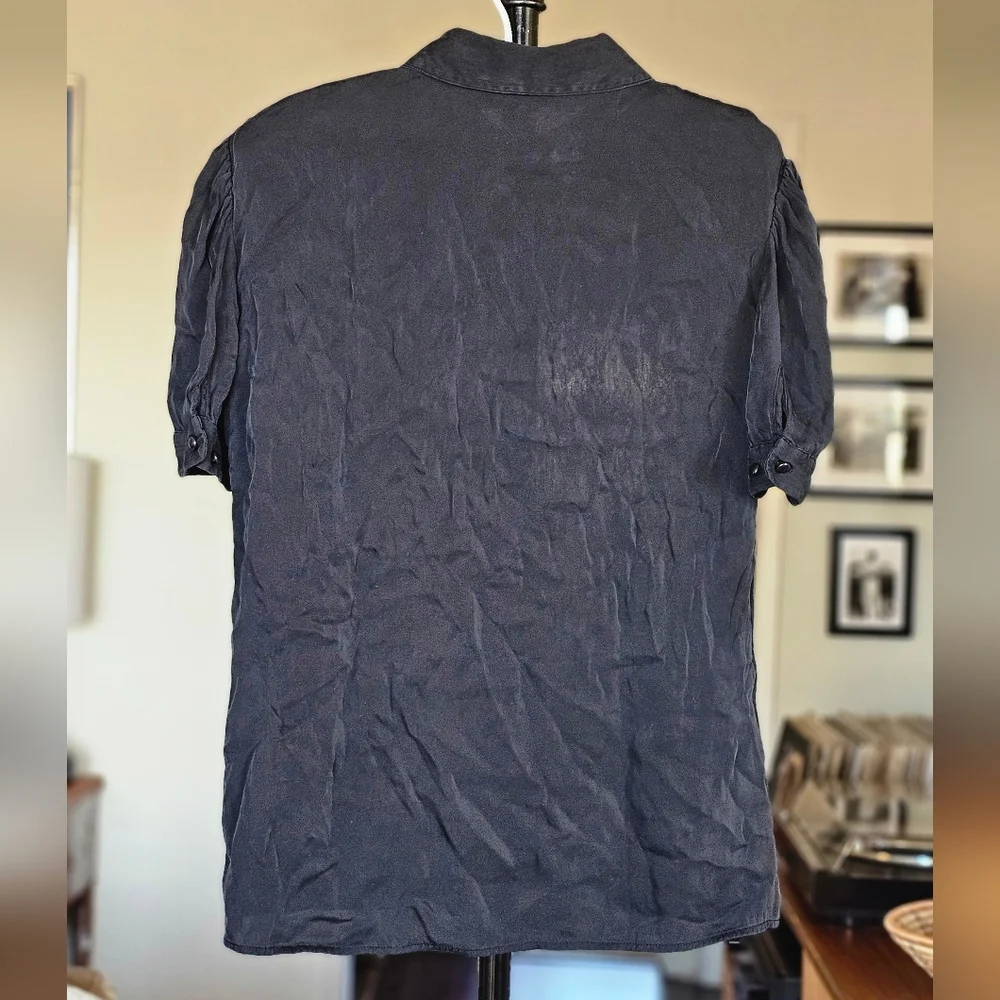 Quince Washable Stretch Silk Puff Sleeve Blouse Black - Picture 4 of 9